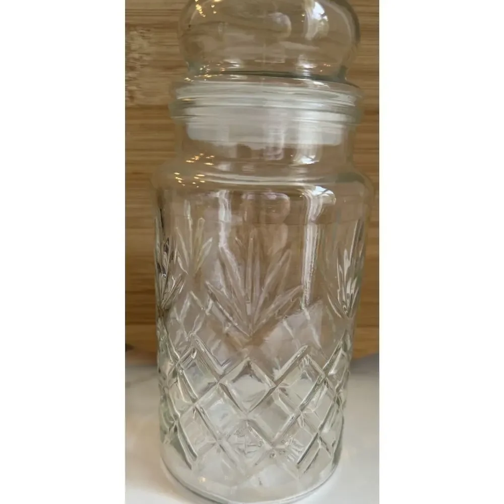 Vintage 1983 Planters Mr. Peanut Glass Jar Lid Canister Diamond Pattern